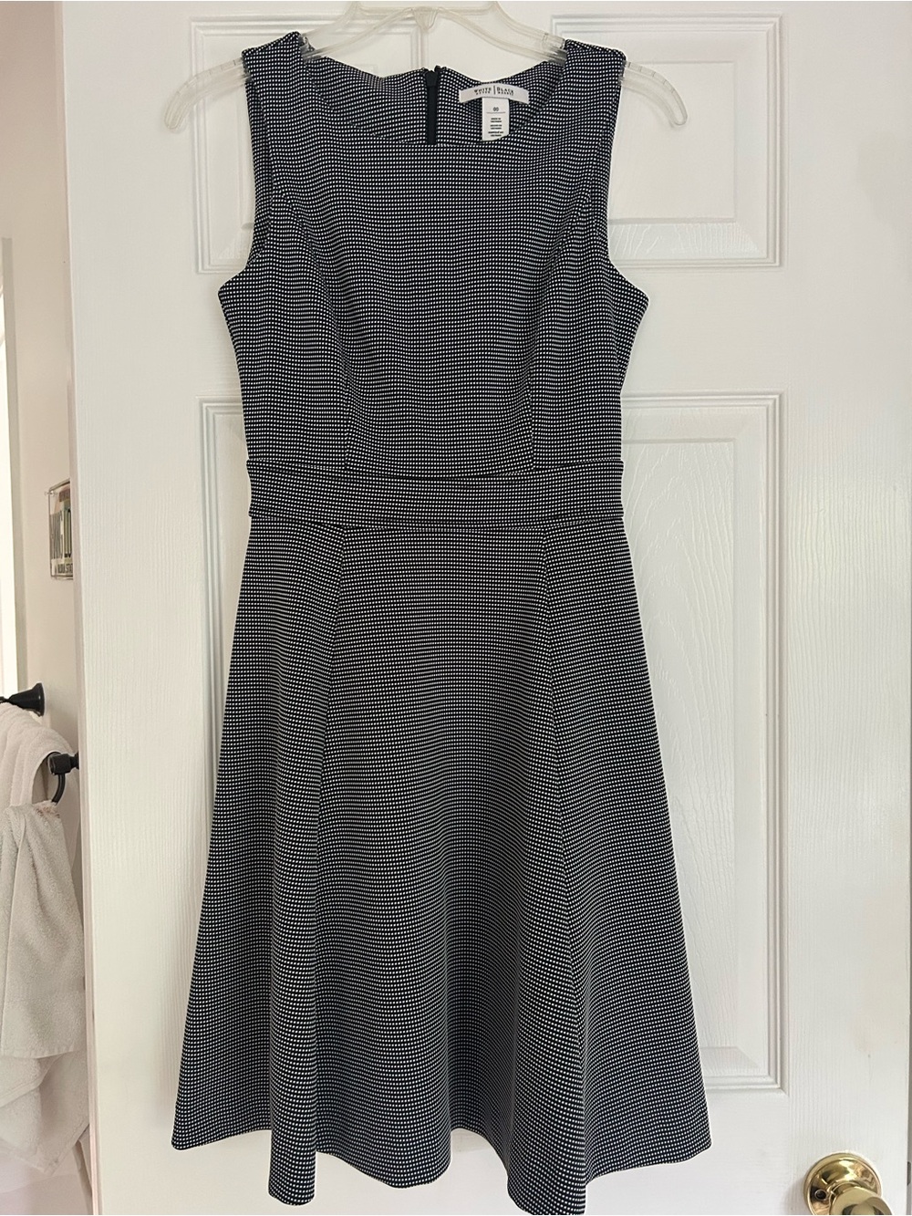 White House Black Market-  Black and White Textured Fit-and-Flare Midi Dress